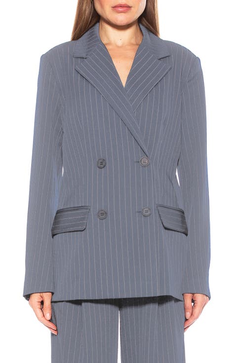 Indigo Oversize Pinstripe Double Breasted Blazer