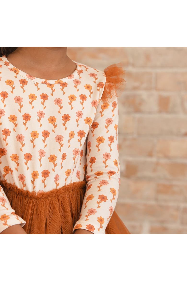 Cinnamon Floral Long Sleeve Tutu Dress, Alternate, color, Orange
