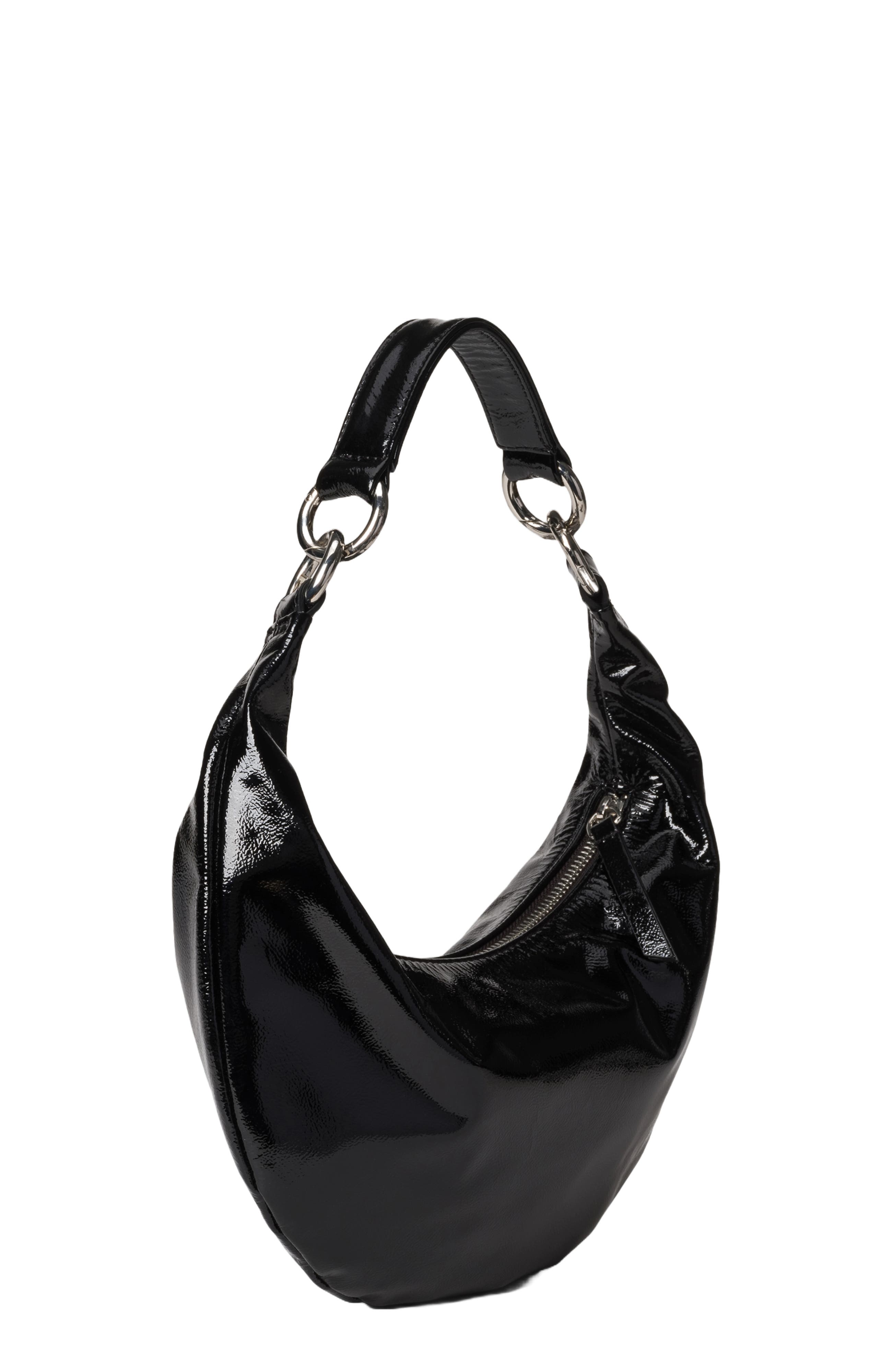 HYER GOODS Mini Leather Convertible Hobo Crescent Ring Bag, Alternate, color, Black Naplak