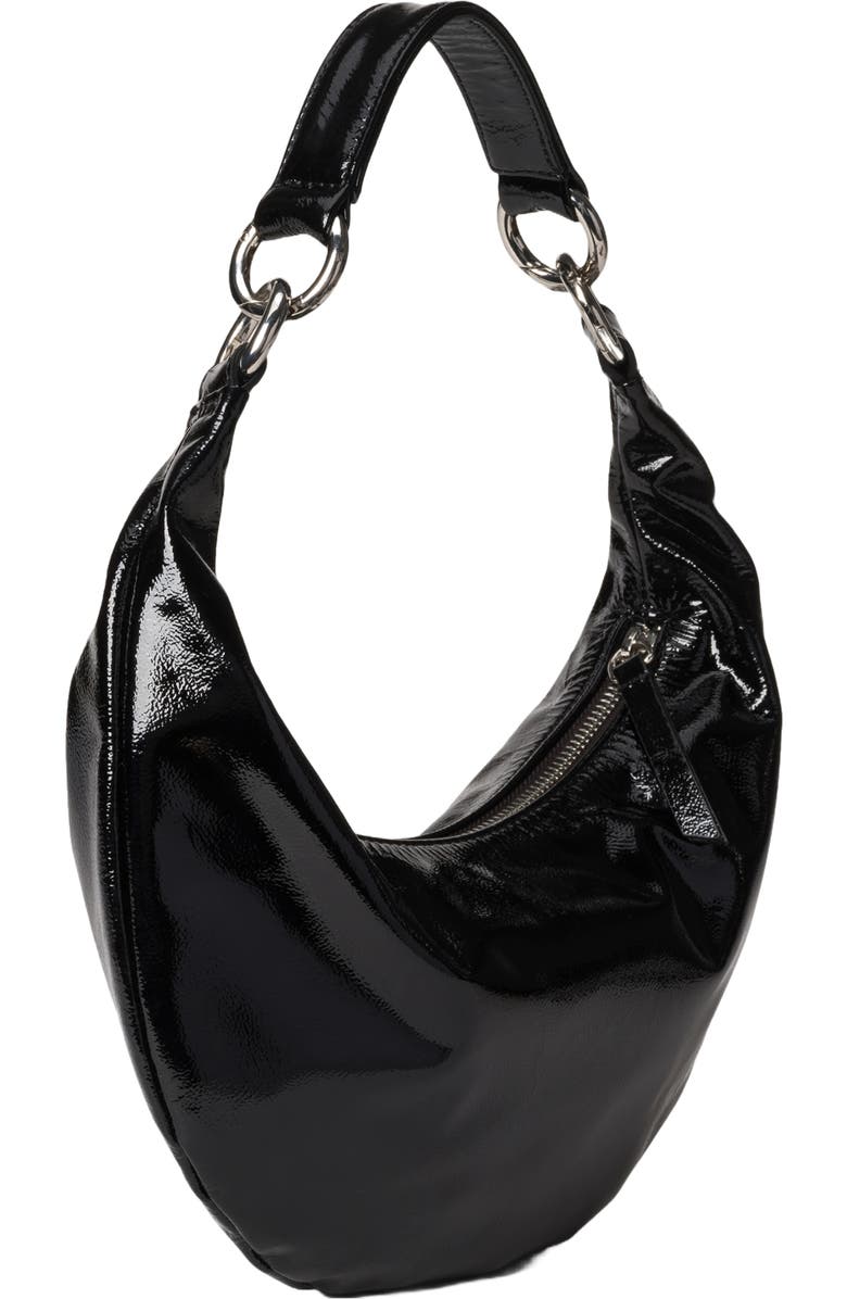 HYER GOODS Mini Leather Convertible Hobo Crescent Ring Bag, Alternate, color, Black Naplak