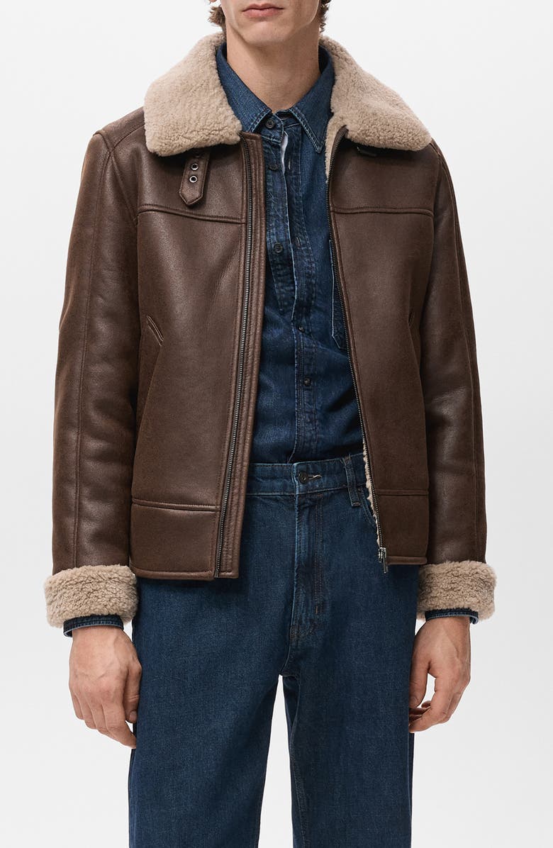 MANGO Faux Shearling Jacket, Alternate, color, Tobacco Brown