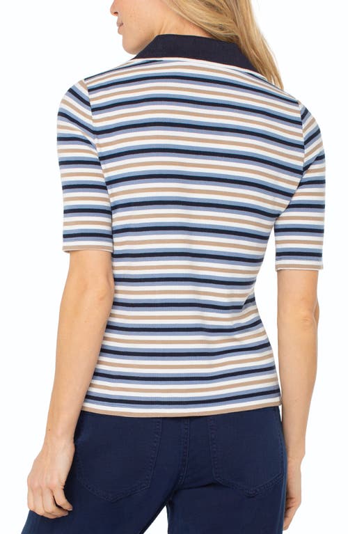 Liverpool Los Angeles Stripe Collared Rib Henley Top In Blue