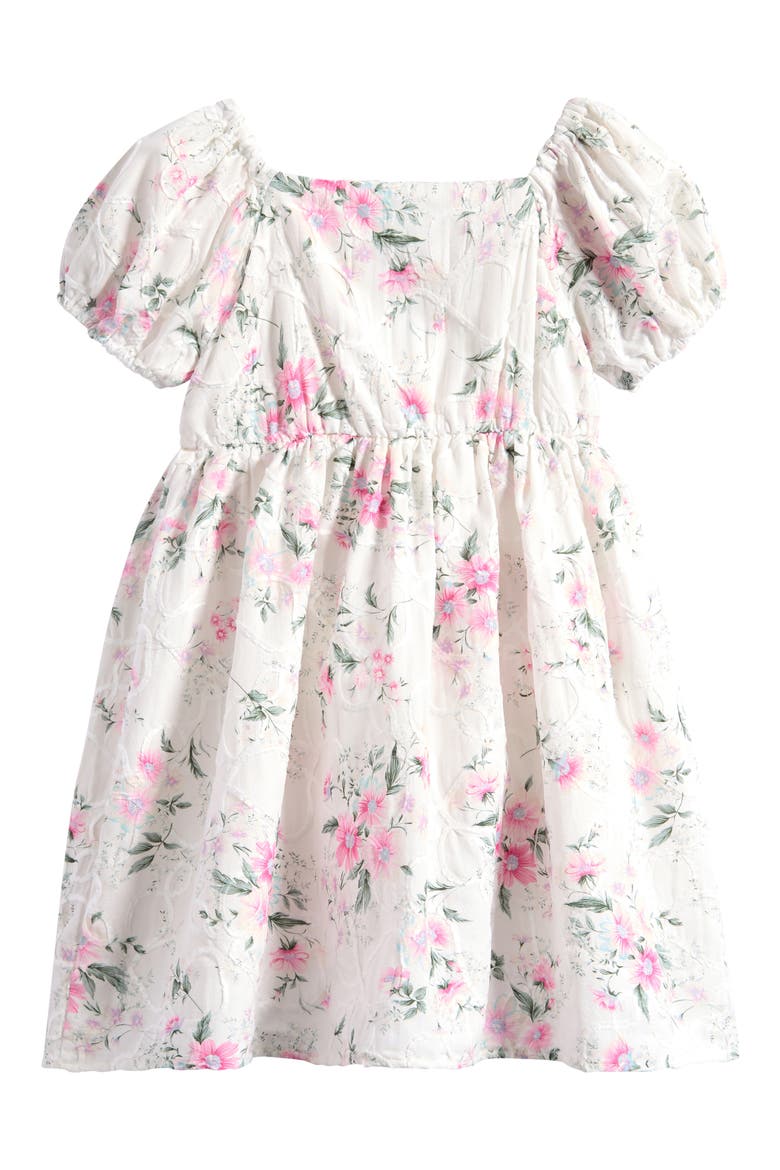 Kids' Embroidered Puff Sleeve Babydoll Party Dress, Alternate, color, IVORY PINK FLOWER