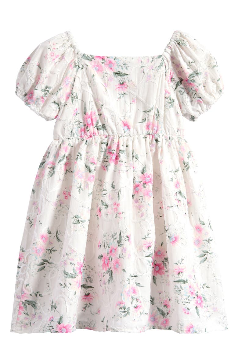 Bonnie Jean Kids' Embroidered Puff Sleeve Babydoll Party Dress, Alternate, color, Ivory Pink Flower