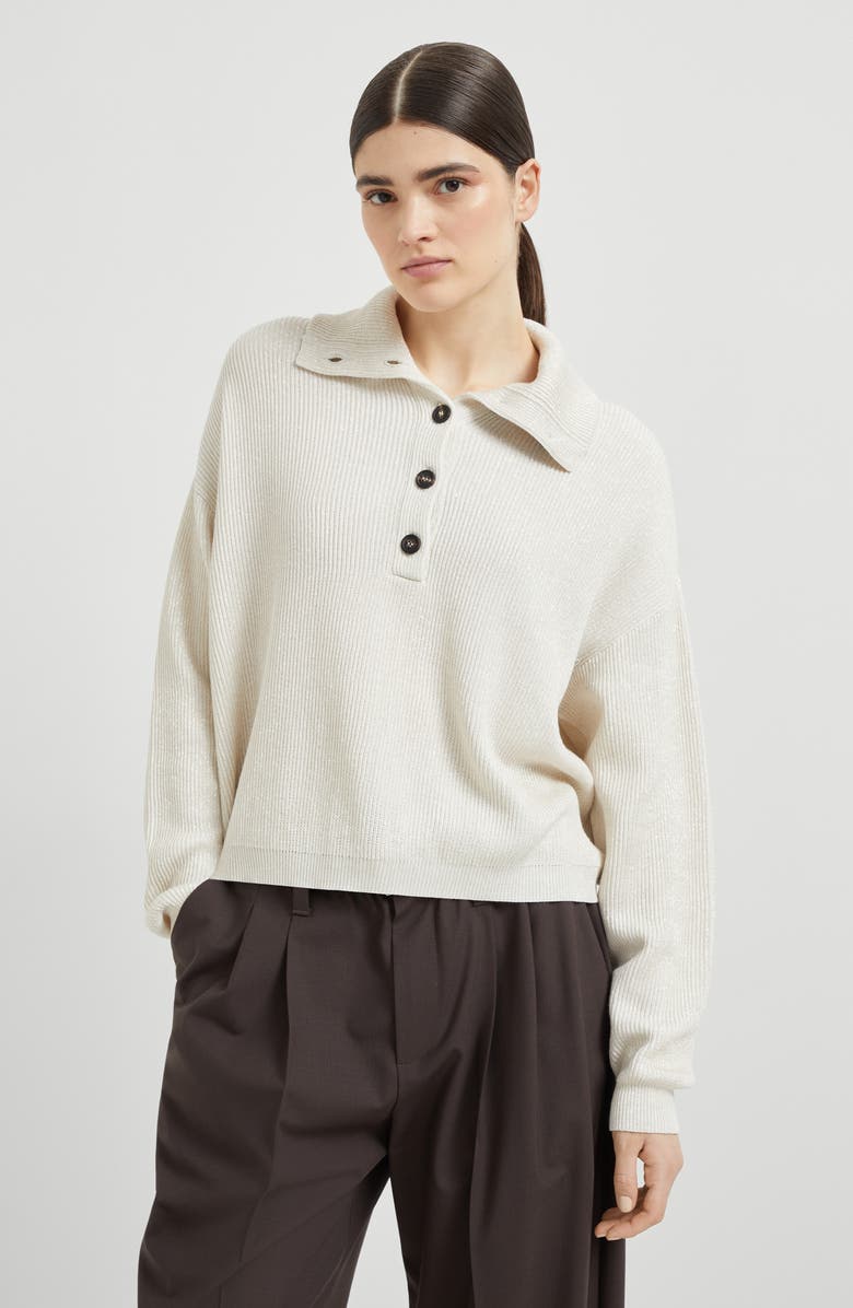 Brunello Cucinelli Vanisé knit polo shirt, Alternate, color, Cool Beige