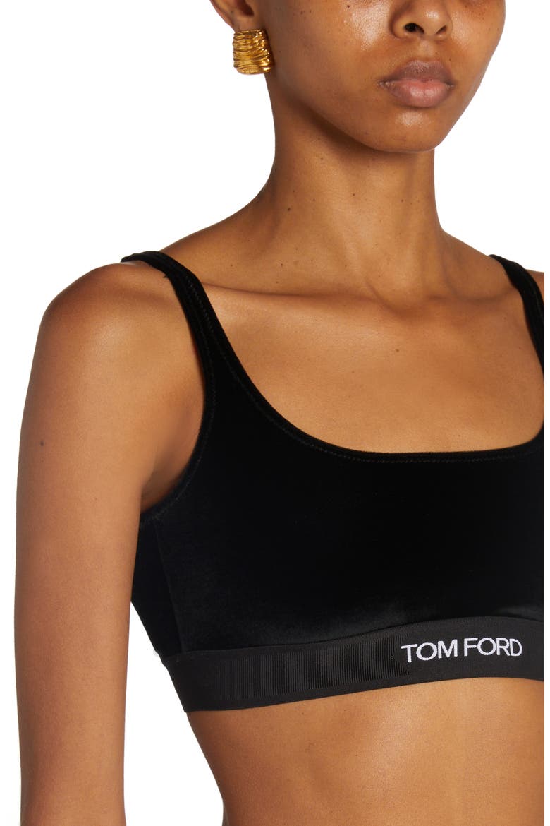 Signature Velour Bralette, Alternate, color, BLACK