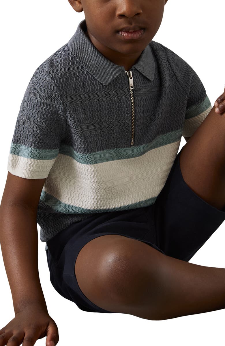 Reiss Kids' Grove Sr. Stripe Textured Half Zip Polo, Alternate, color, Airforce Blue