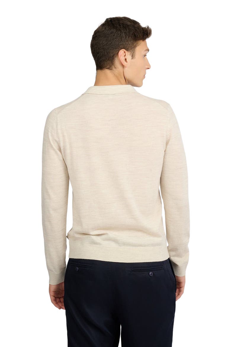 Long Sleeve Extra Fine Merino Wool Polo, Alternate, color, STONE MELANGE