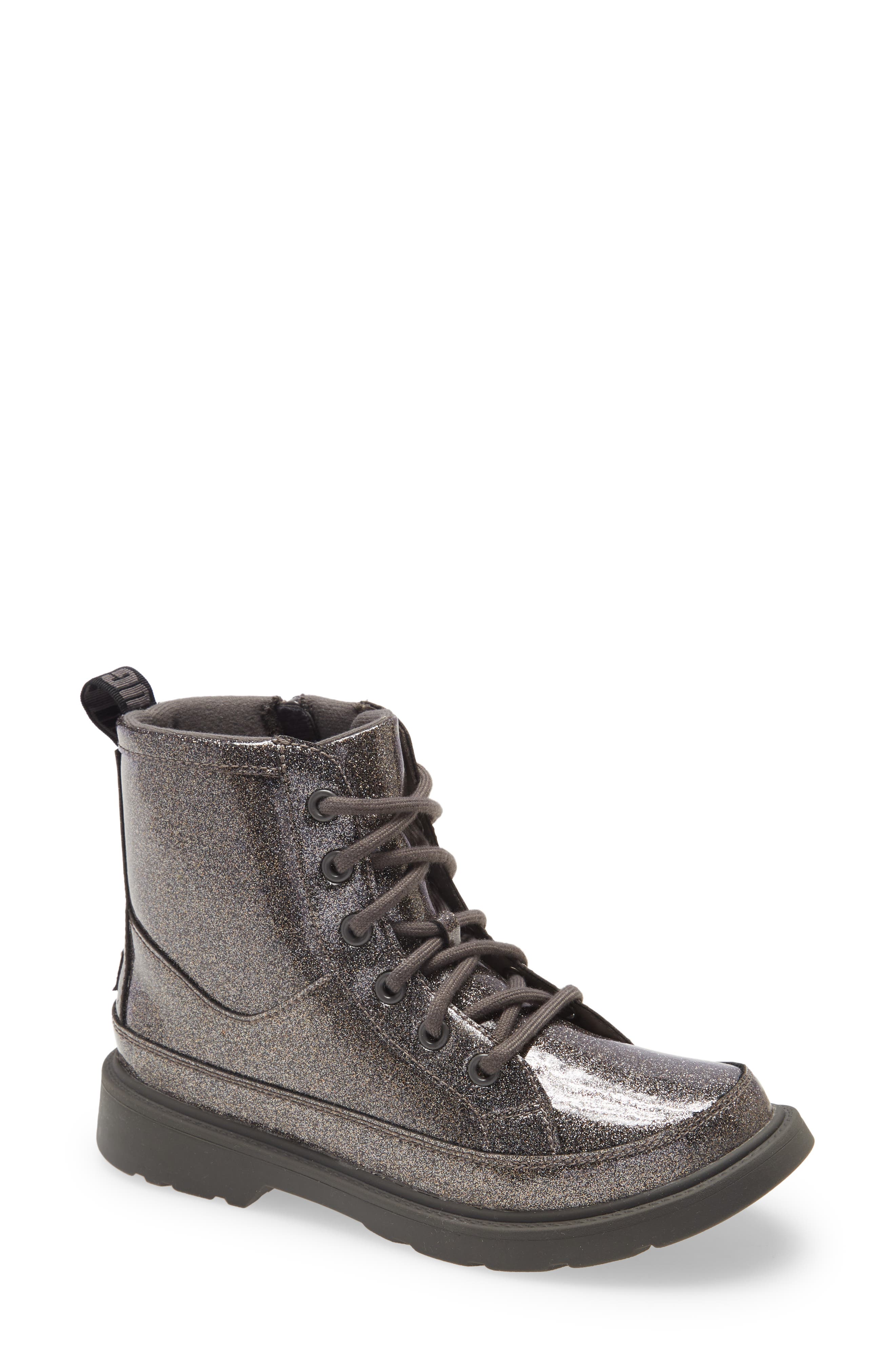 Robley Glitter Combat Boot, Main, color, CHARCOAL GLITTER
