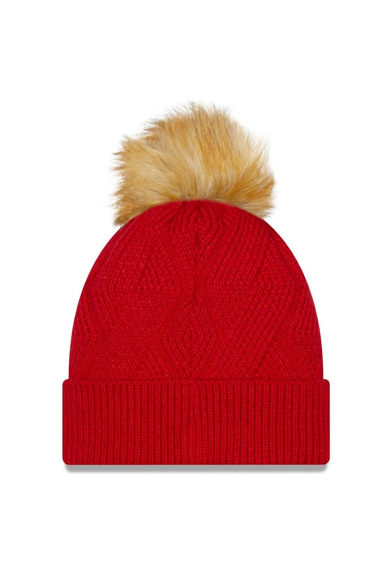 Women's New Era Red Tampa Bay Buccaneers Snowy Cuffed Knit Hat with Pom, Alternate, color, Red
