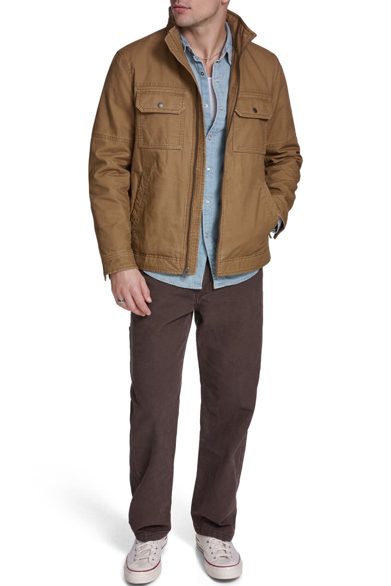 Slub Cotton Military Jacket, Alternate, color, BROWN