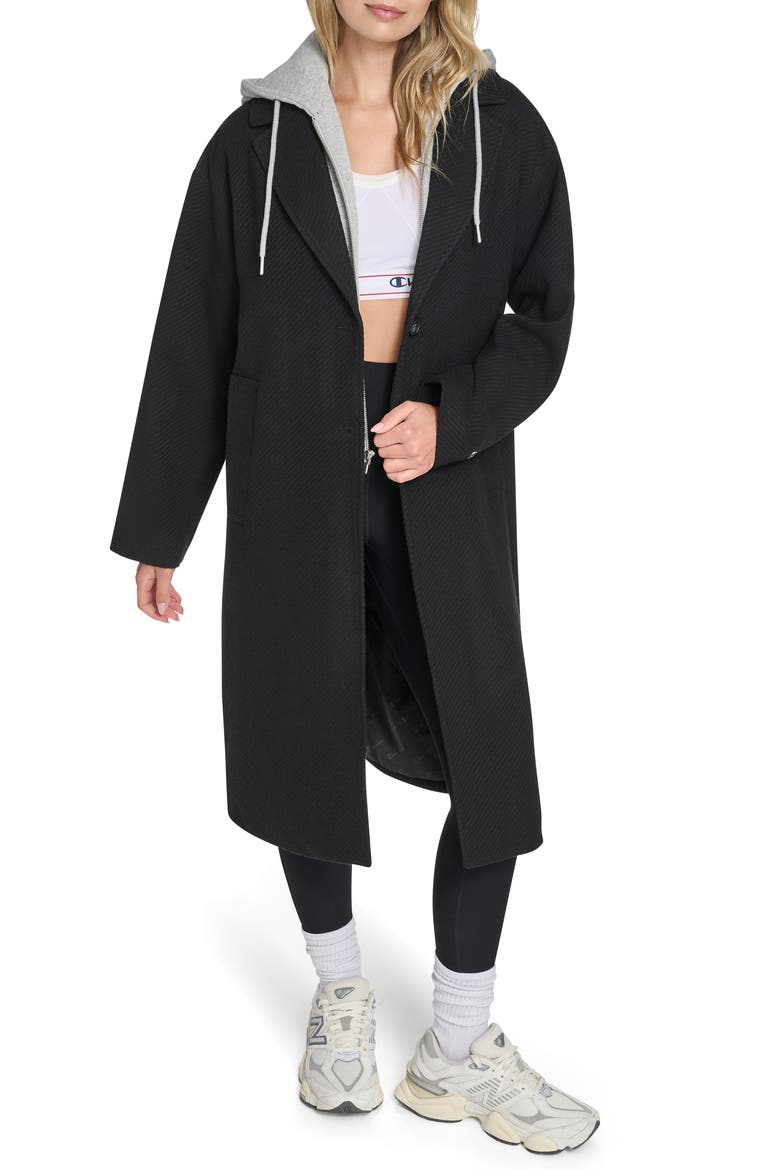 Topcoat with Removable Hooded Bib, Alternate, color, BLACK