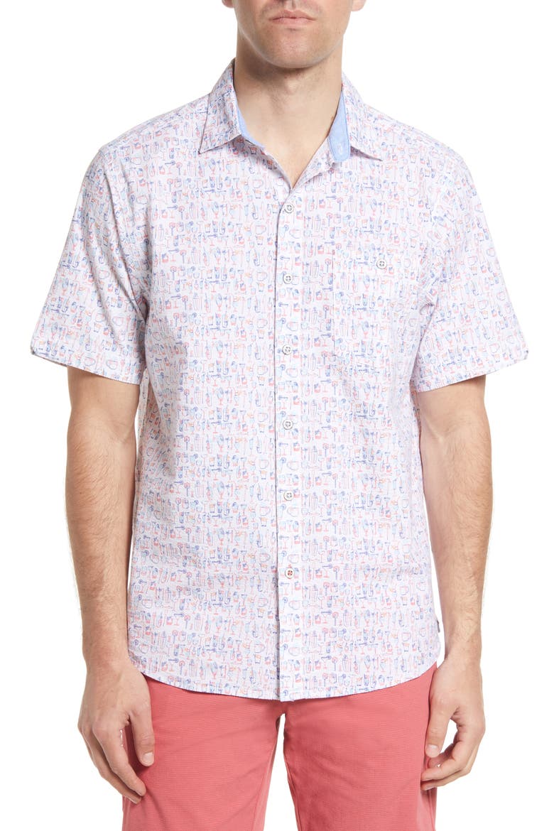 Nova Wave Last Call Print Short Sleeve Stretch Cotton Button-Up Shirt, Main, color, CONTINENTAL