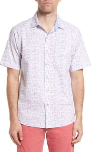 Tommy Bahama Nova Wave Last Call Print Short Sleeve Stretch Cotton Button-Up Shirt