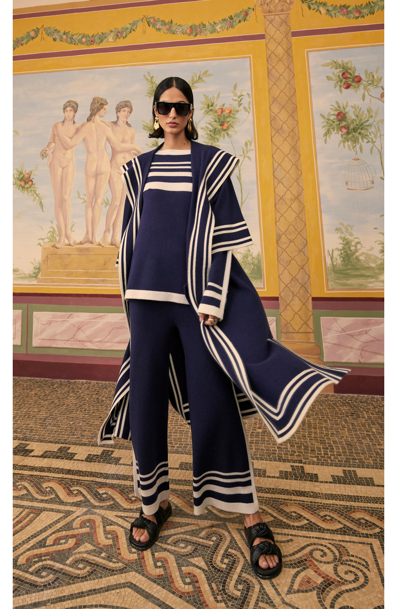 Temperley London Bretton Knit Trousers, Alternate, color, Navy/Ivory