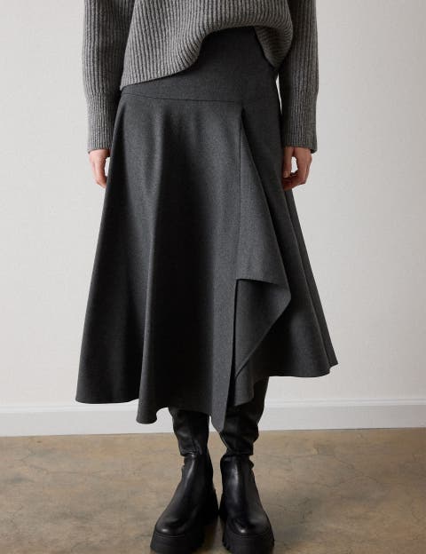 Draped Asymmetric Midi Skirt