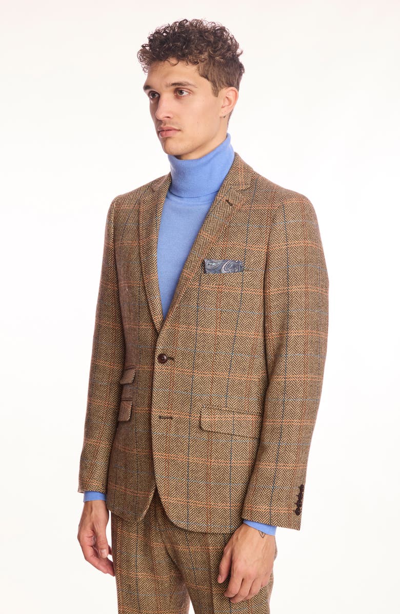 PAISLEY & GRAY Dover Slim Fit Brown Herringbone Wool Blend Blazer, Alternate, color, Brown Orange Multi Herringbone