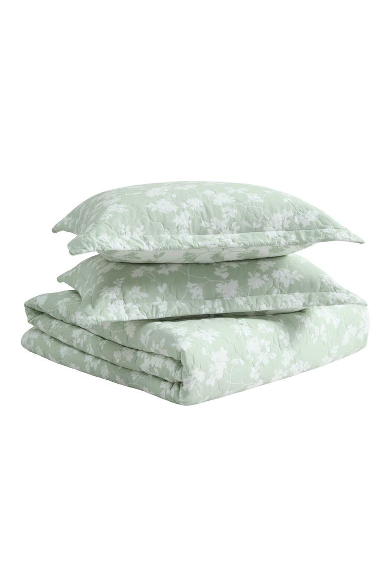 Adorabelle 3-Piece King Quilt & Sham Set, Main, color, GREEN