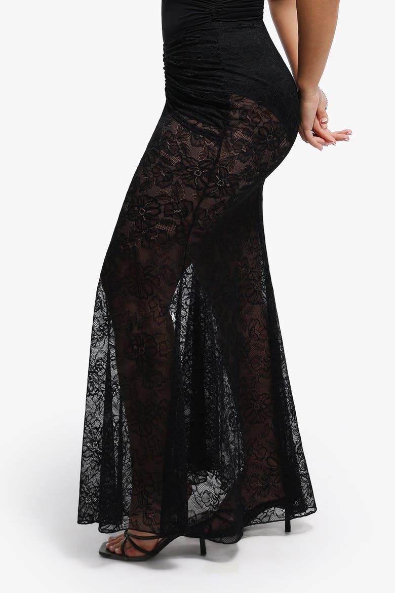 Shapewear Lace Fishtail Coverup Maxi Skirt, Alternate, color, Jet