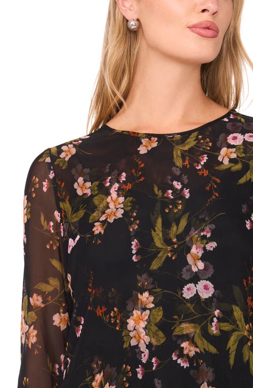 Ted Baker Floral Long Sleeve Mesh Top In Black