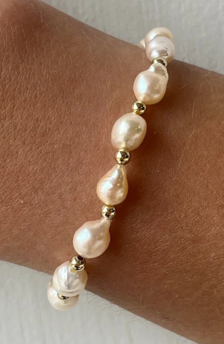 CUFFED BY NANO Baroque Pearl 14k Gold Filled Bead Bracelet, Alternate, color, Gold
