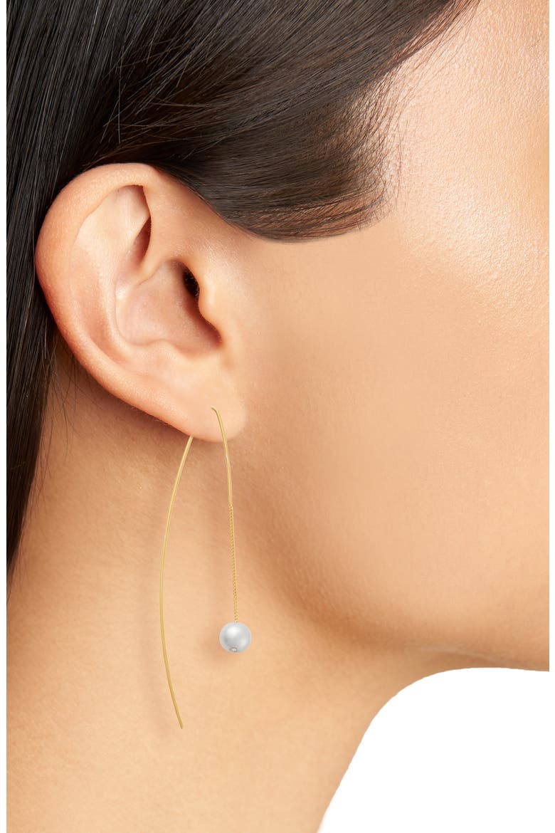 Pearl Threader Earings, Alternate, color, GREY PEARL