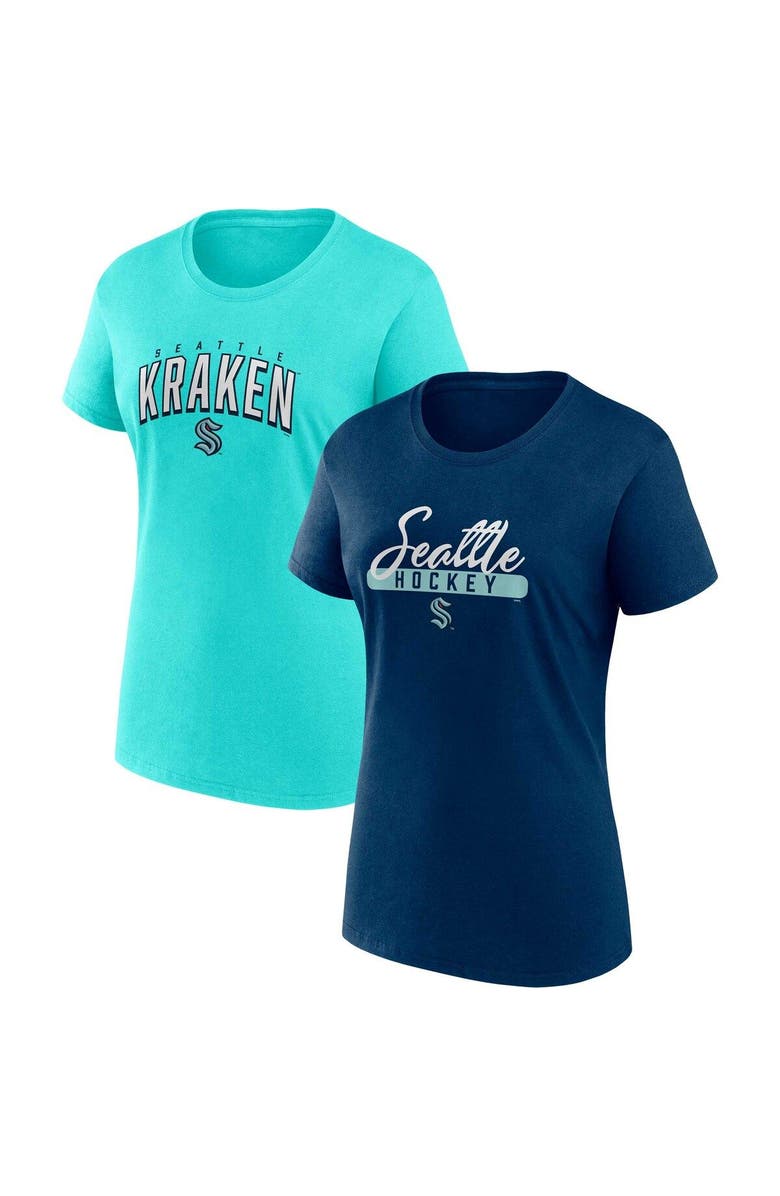 FANATICS Women's Fanatics Branded Navy/Light Blue Seattle Kraken Two-Pack Fan T-shirt Set, Main, color,