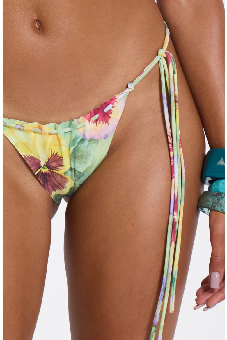 Melona Raw Edge Side Tie Bikini Briefs, Alternate, color, GREEN
