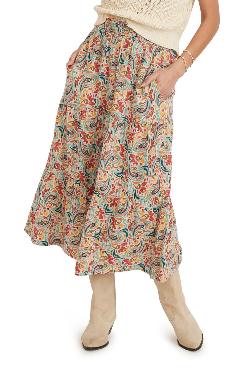 Marine Layer Corrine Paisley Double Cloth Cotton Maxi Skirt, Main, color,