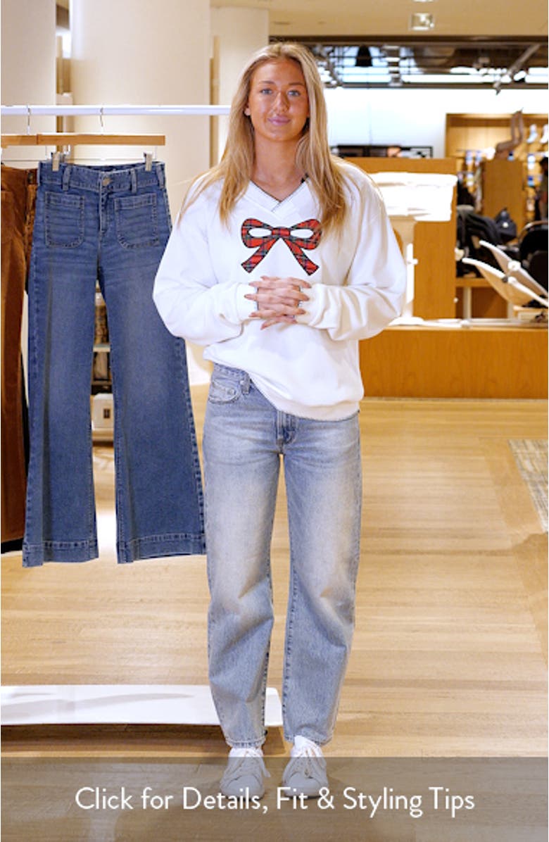 Bow Appliqué V-Neck Graphic Sweatshirt, sales video thumbnail