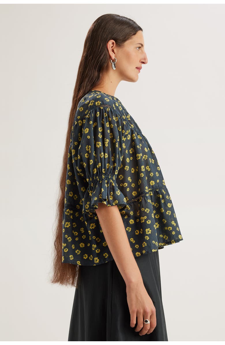 Merlette Sol Floral Print Top, Alternate, color, Lemon Navy Floral Print