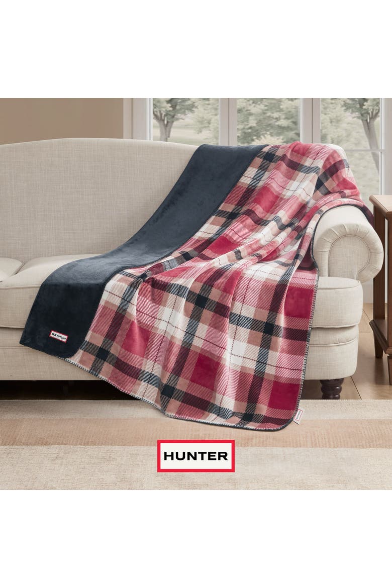 Reversible Plush Throw Blankets, Alternate, color, Weston Garnet Plaid
