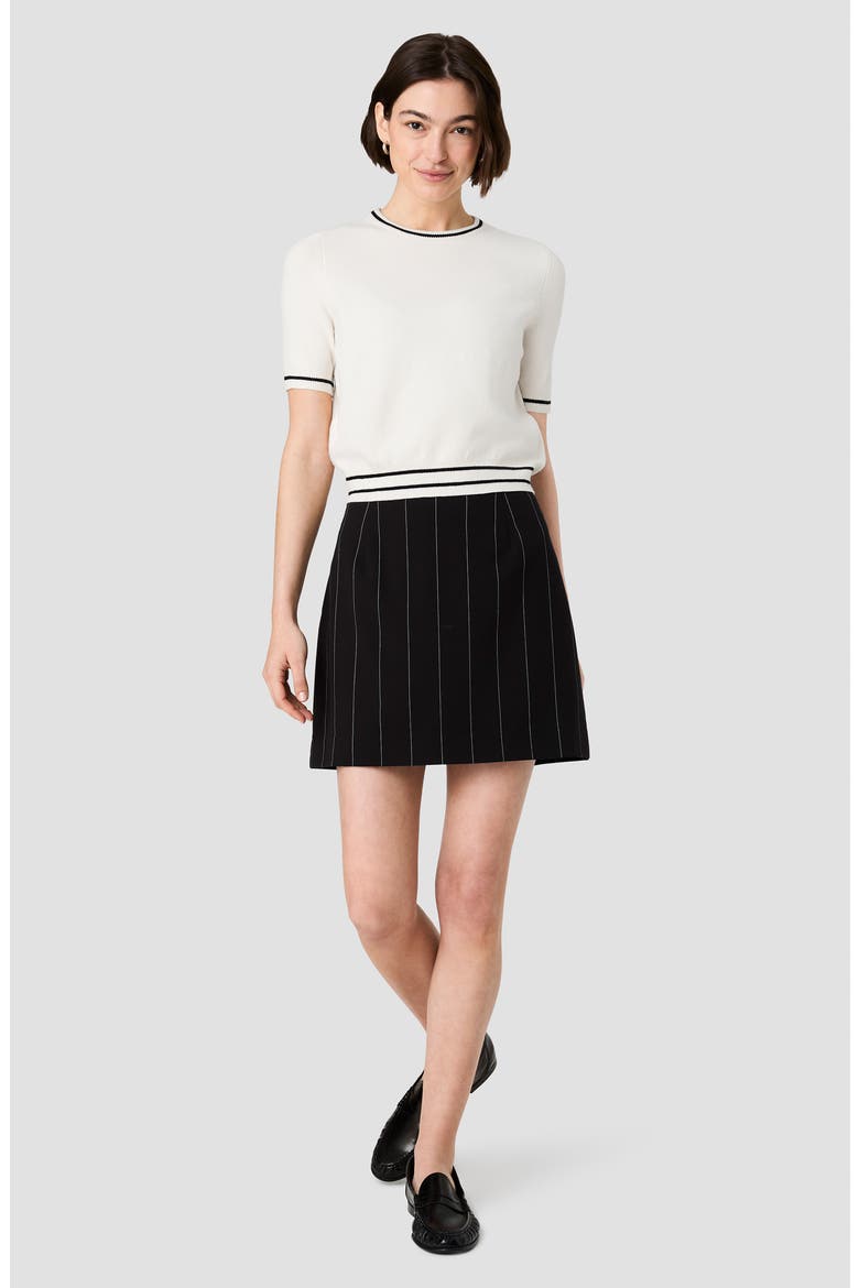 Pinstripe Suiting Miniskirt, Alternate, color, BLACK/ WHITE