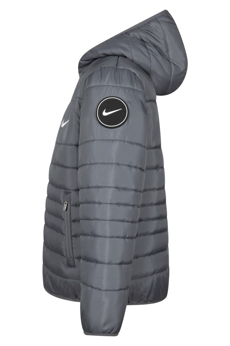 Kids' Midweight Hooded Puffer Jacket, Alternate, color, SMOKE GREY