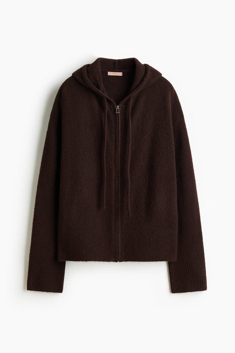 Knitted Zip-through Hoodie, Alternate, color, Dark brown
