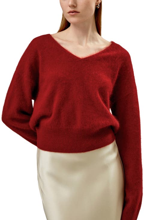 Cropped V-Neck Cashmere Sweater for Women