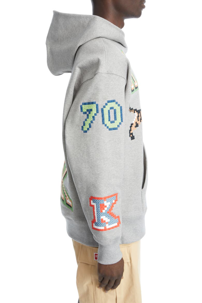 Oversize Embroidered Pixel Stretch Cotton Hoodie, Alternate, color, PEARL GREY