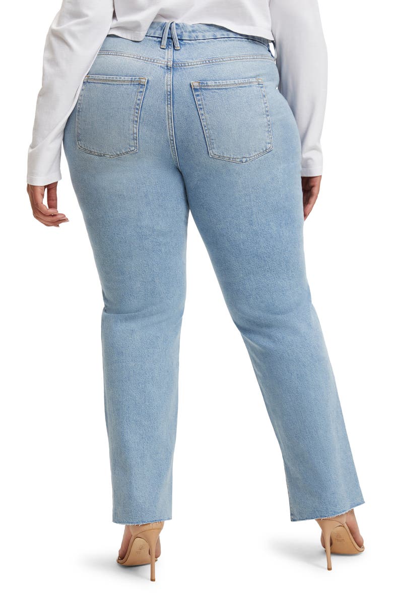 Good American Good Boy High Waist Side Slit Raw Hem Jeans, Alternate, color,