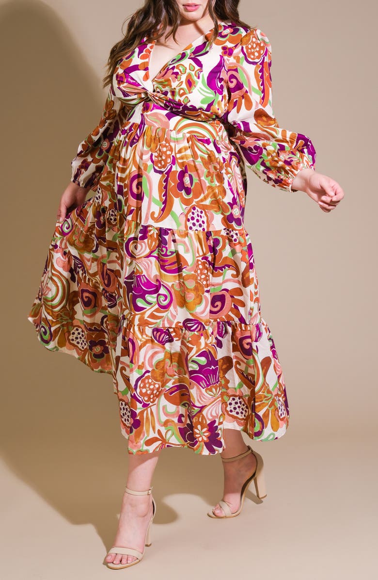 FLYING TOMATO Long Sleeve Tiered Maxi Dress, Alternate, color, Ivory Rust