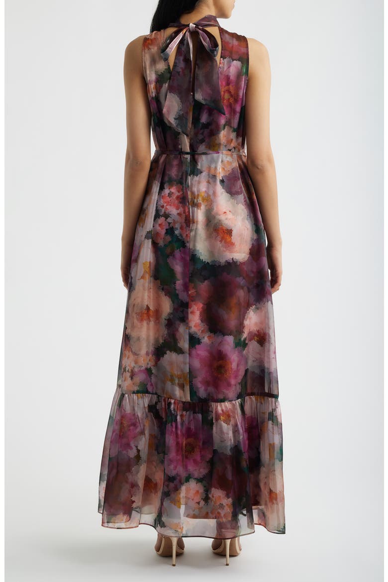 Tie Neck Organza Dress, Alternate, color, PINK/ WINE MULTI