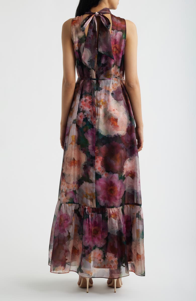 Julia Jordan Tie Neck Organza Dress, Alternate, color, Pink/ Wine Multi