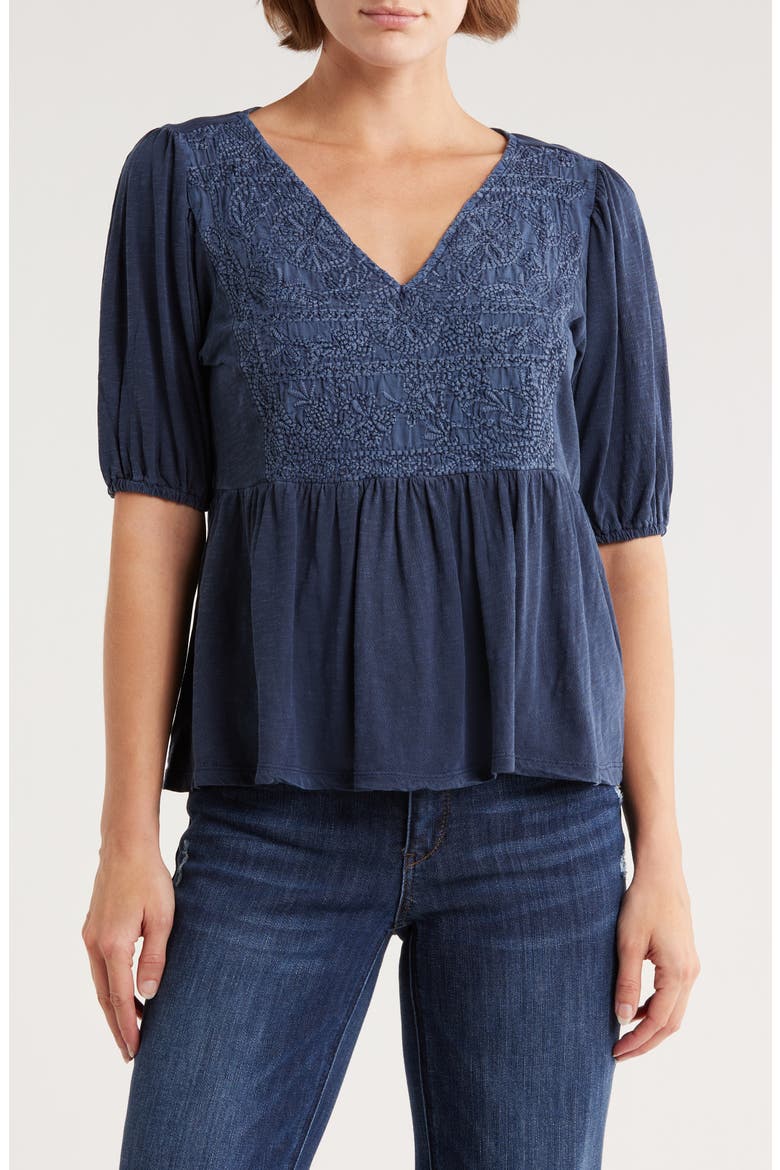 Embroidered Peplum Top, Main, color, AMERICAN NAVY