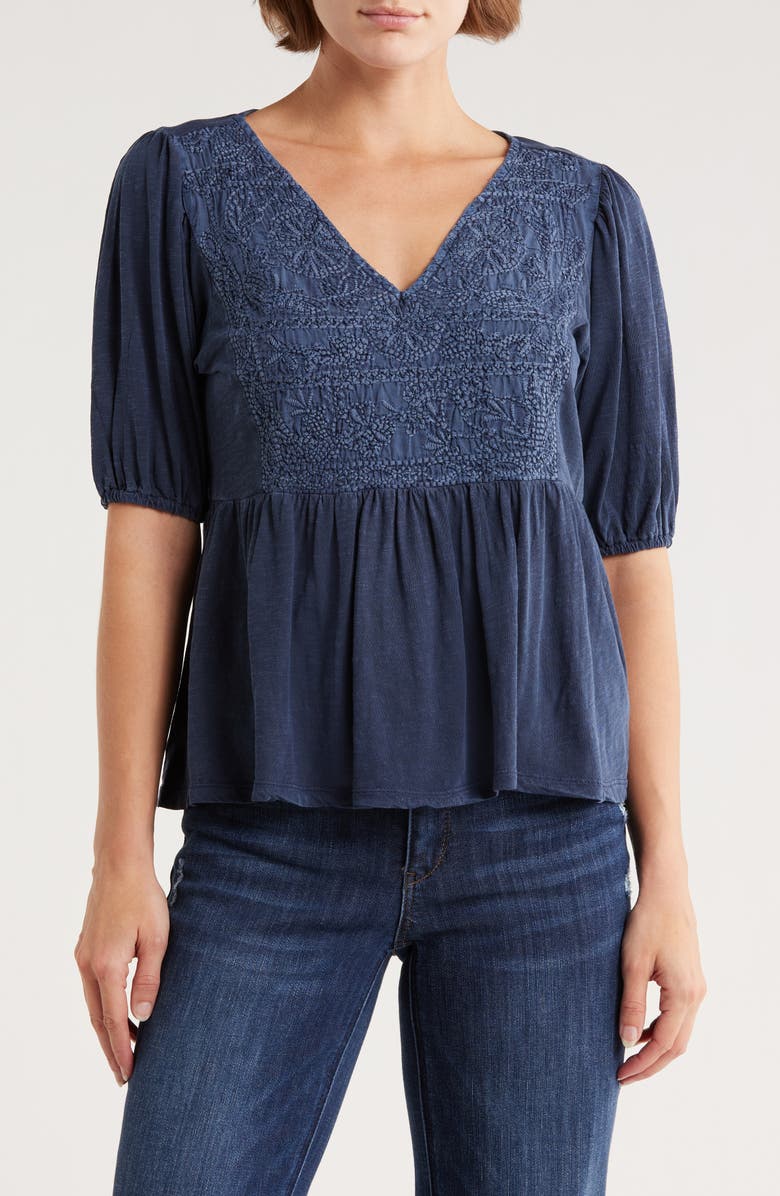 Lucky Brand Embroidered Peplum Top, Main, color, American Navy