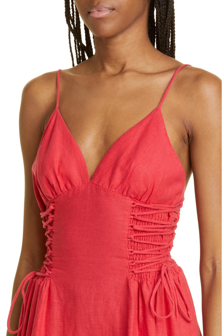 Side Laced Linen Blend Dress, Alternate, color, RED
