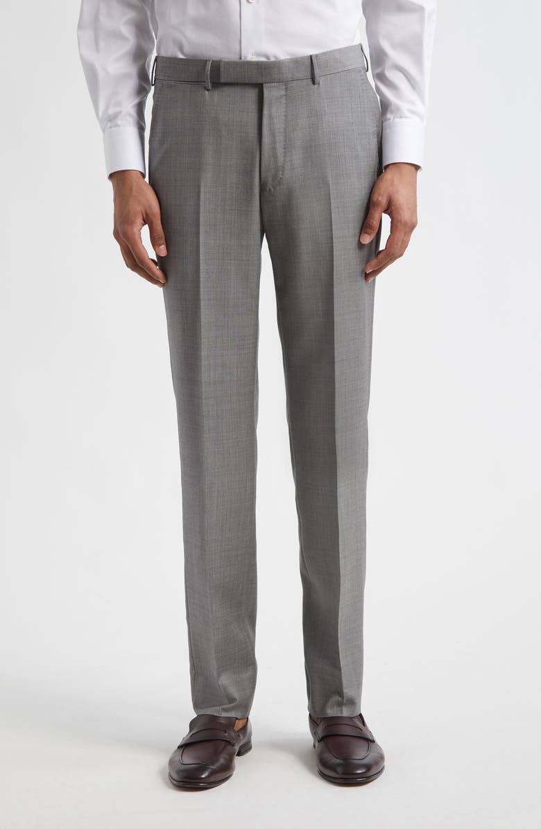 ZEGNA Mélange Wool Pants, Main, color, Md Gry Sld
