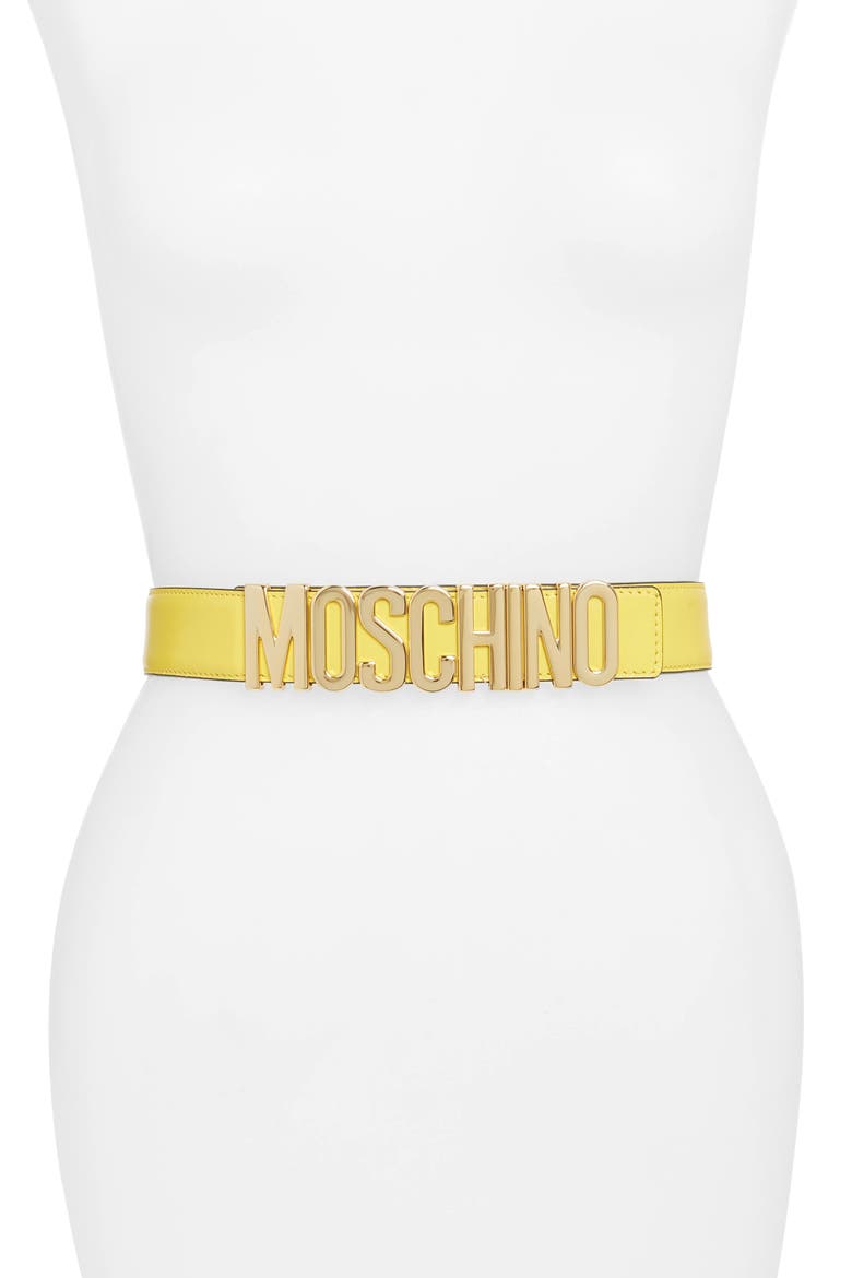 Logo Leather Belt, Main, color, YELLOW