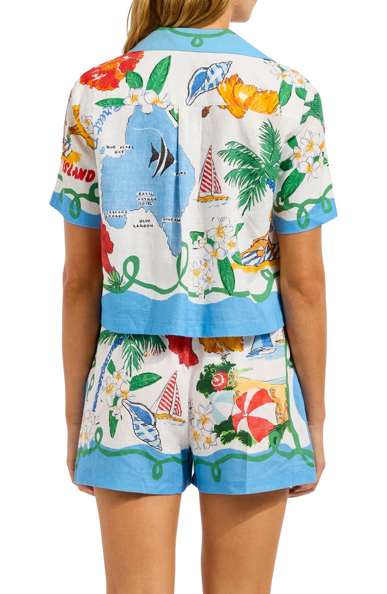 Seafolly Crop Linen Blend Button-Up Cover-Up Shirt, Alternate, color, Powder Blue