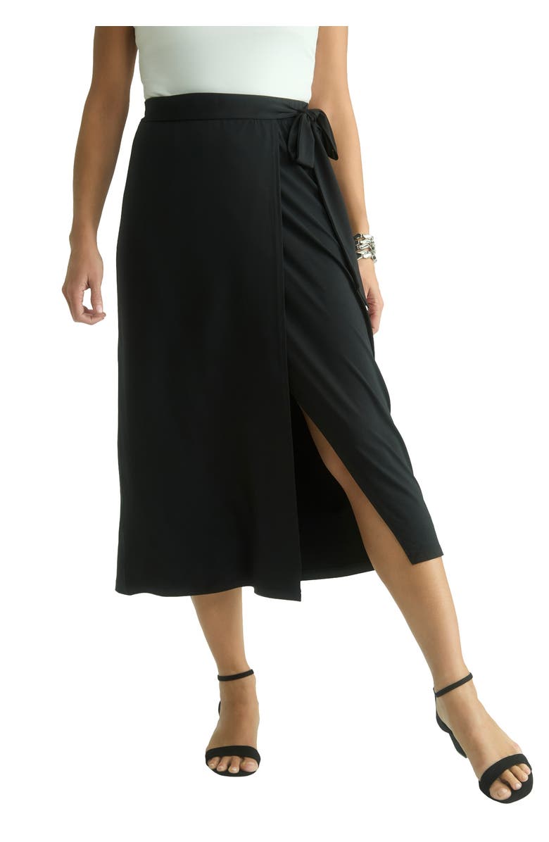 Jessica London Faux Wrap Midi Skirt, Main, color, Black