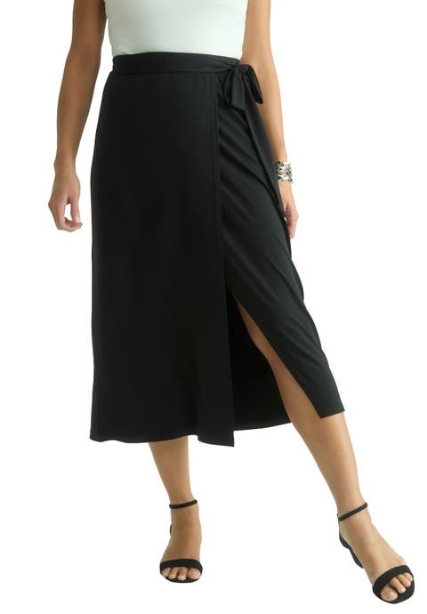Faux Wrap Midi Skirt (Plus)
