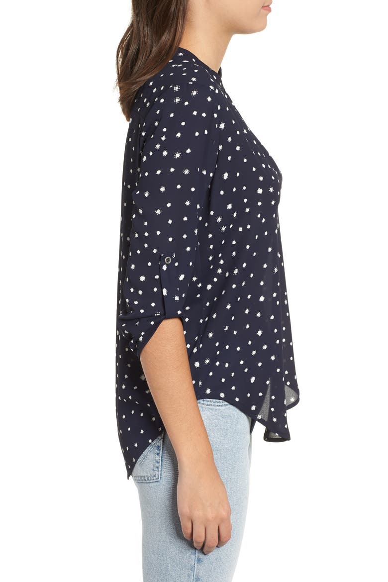 Roll Tab Sleeve Woven Shirt, Alternate, color, NAVY/ CREAM